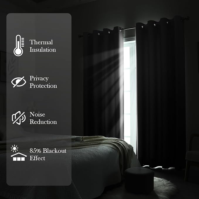 HOMEIDEAS Grey Gray Ombre 100% Blackout 52W x 96L 2 Panels | Gradient, Room - Image 6