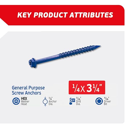 1/4 x 3-1/4" Hex Head Blue Concrete Screw Anchors - Image 2