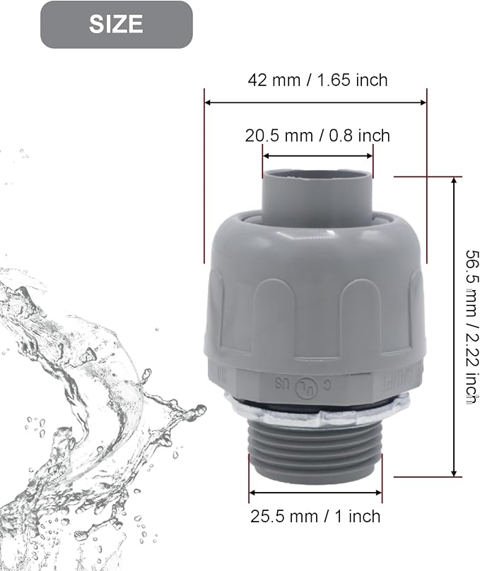 6-Pack 3/4 Inch NPT Liquid Tight PVC Conduit Connector Fittings | straight 180 - Image 3