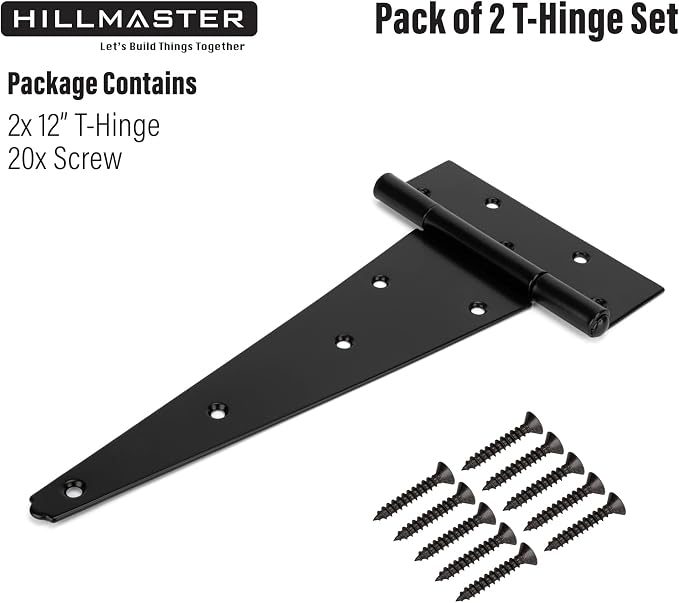 HILLMASTER 12 Inch T-Strap Heavy Duty Shed Door Hinges Gate Strap Hinges Black - Image 6