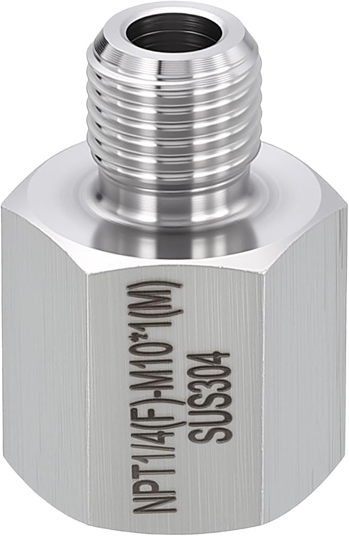 1 Pack 304 Stainless Steel Male to FeMale Adapter, M10*1 Male x 1/4" FeMale NPT by Rebower