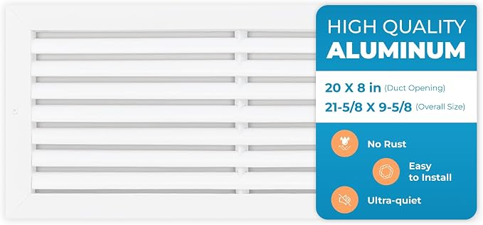 Aluminum 20 x 8 Inch Cold Air Return Vent Cover, Rustproof AC Transfer Grille by Air360