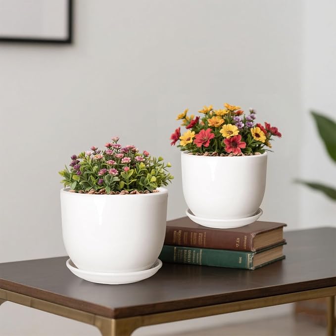 6.7 + 5.5 Inch Plant Pot, Ceramic Planter - Image 3