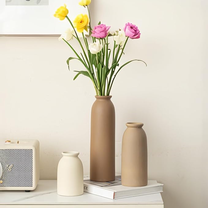 10.4 inches Tall Decorative Ceramic Vase Set, 3 Pieces, Nordic Modern Boho Style - Image 2