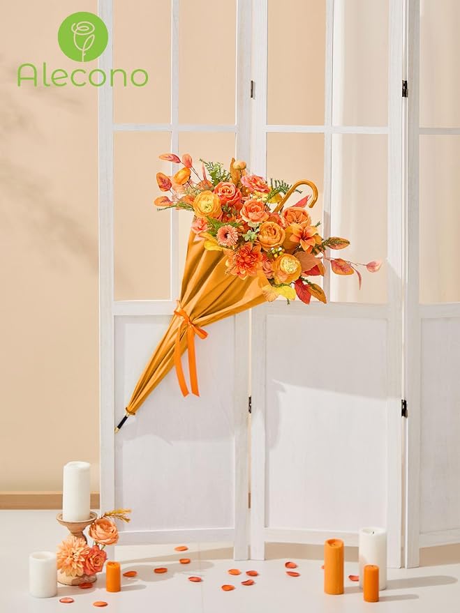 Alecono Bright Orange Artificial Flowers, Silk Fake Roses Combo Box Set | Fall - Image 5