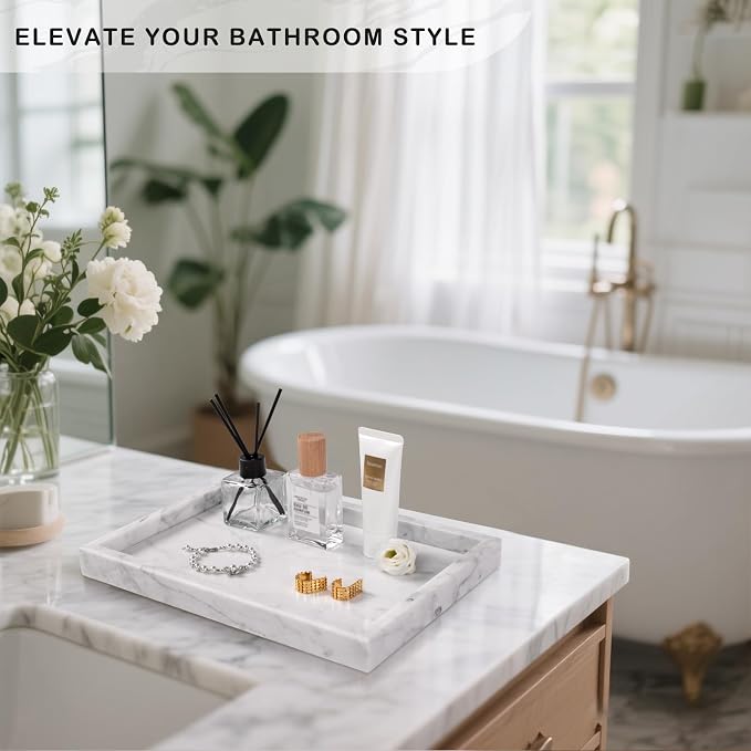 Marble Bathroom Tray for Countertop & Home Decor, Natural Decorative Marble - Image 4
