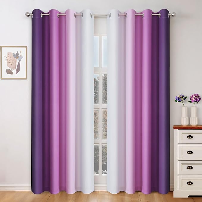HOMEIDEAS Purple Ombre Blackout Curtains, 52 X 96 Inch Length Gradient Color - Image 9