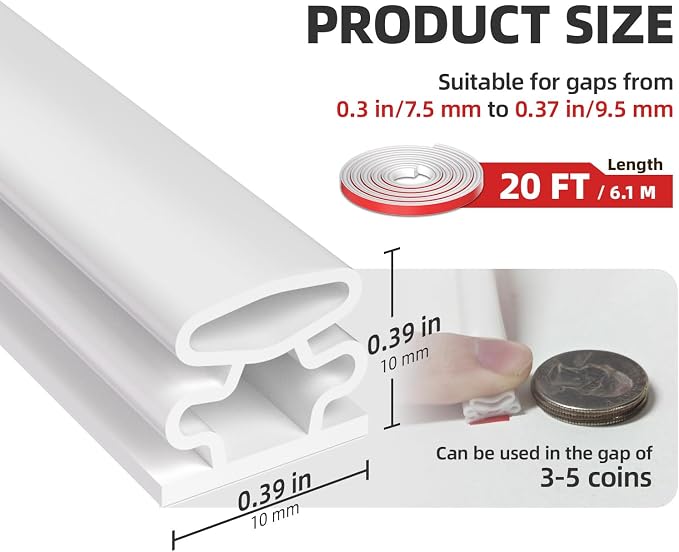 White D-Shape Weather Stripping 20Ft | Self-Adhesive Rubber Seal Strip - Image 2
