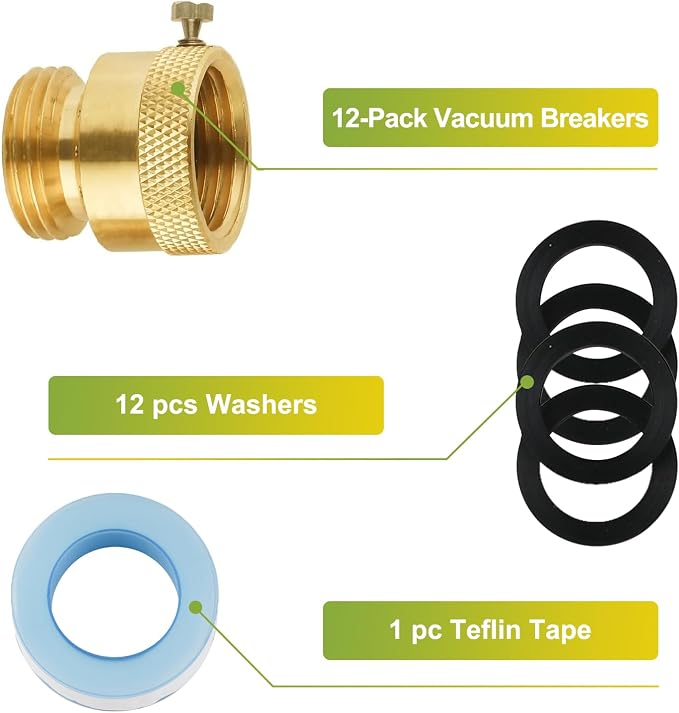 12-Pack Hose Bib Vacuum Breaker, 3/4 Inch GHT Backflow Preventer | Solid Brass - Image 6