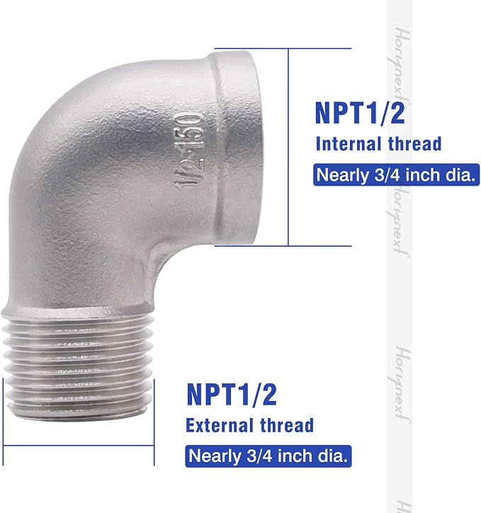 1/2'' NPT Stainless Steel Elbow Fitting, 90 Degree Street Elbow | Male to - Image 3