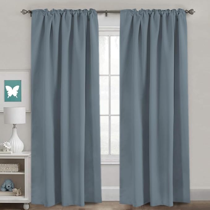 H.VERSAILTEX Blue Back Tab Blackout Curtains 90 Inch Long - Image 2