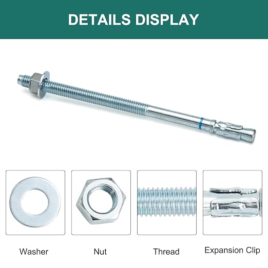 3/8" x 6-1/2" Concrete Anchors 3/8 inch Wedge Anchors Bolts Zinc Plated - Image 3