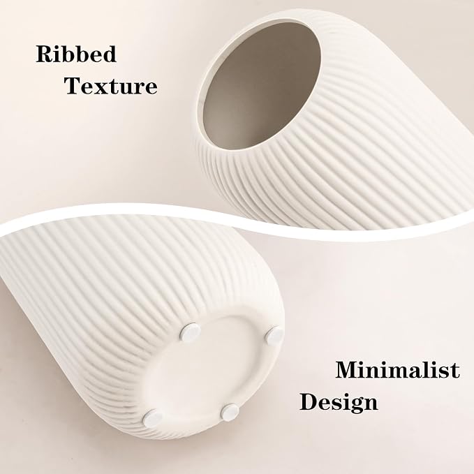 Ceramic Vase for Flowers – Modern Small Ribbed Textured Flower Vase for Home - Image 5