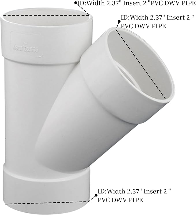 2" PVC 45 Degree Wye DWV Sanitary Y-TEE Street Drain Waste white | Vent PVC - Image 2