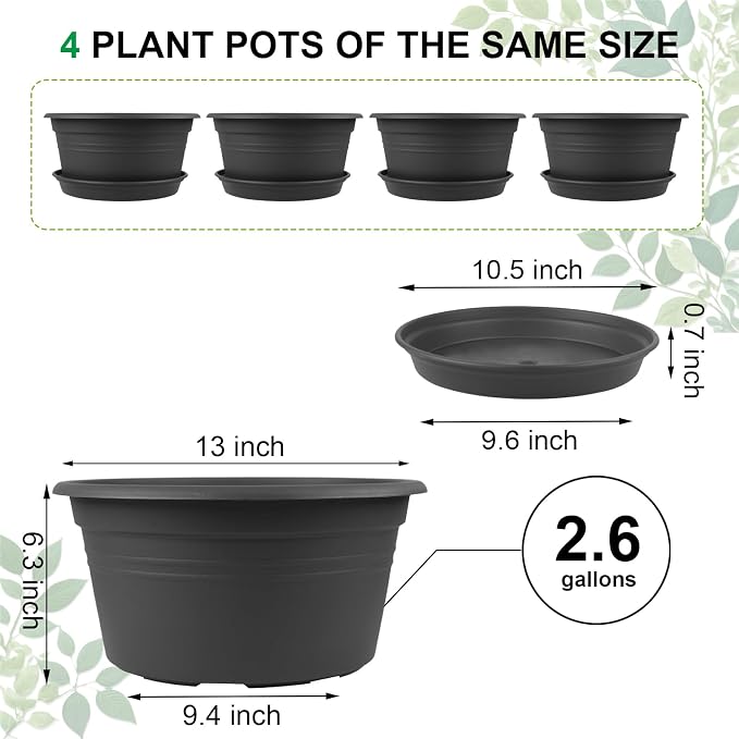 Large Flower Pots Set of 4 Pack 13 inch, Shallow Planter - Image 2