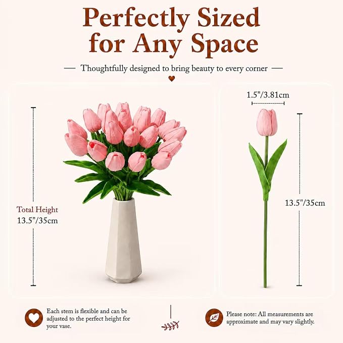 Mandy's 20pcs Artificial Light Pink Tulips | 13.5 Inch Lifelike PU Tulips Faux - Image 3