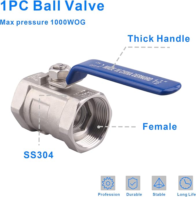 DERNORD Stainless Steel Ball Valve 1PC Type NPT Standard Port - Image 4