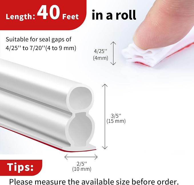 40 Feet White Rubber D-Shape Door Seal Strip, Extra Thick, Self-Adhesive - Image 5
