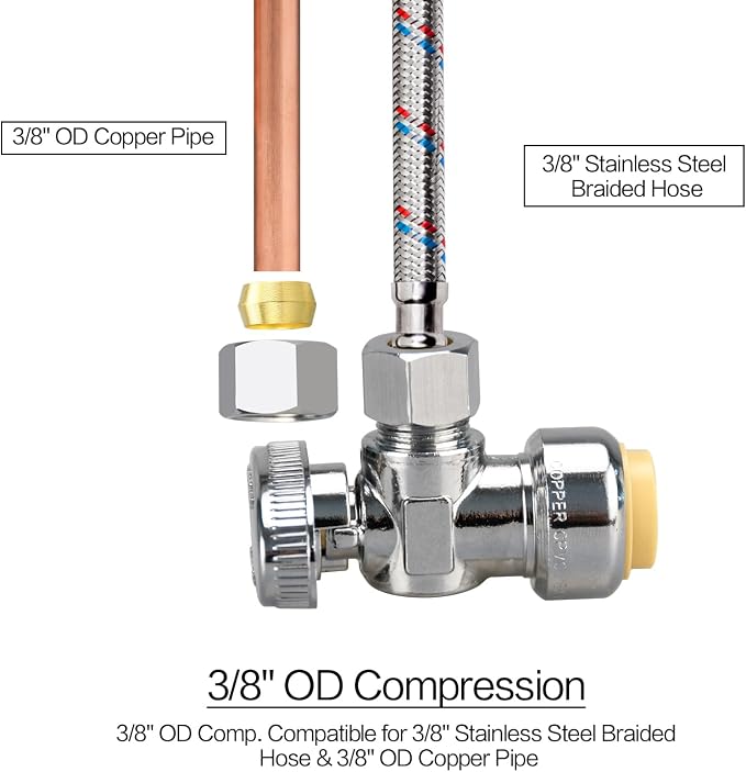 5pcs Angle Stop Valve, 1/2" PTC Input, 3/8" OD Compression Output | - Image 5