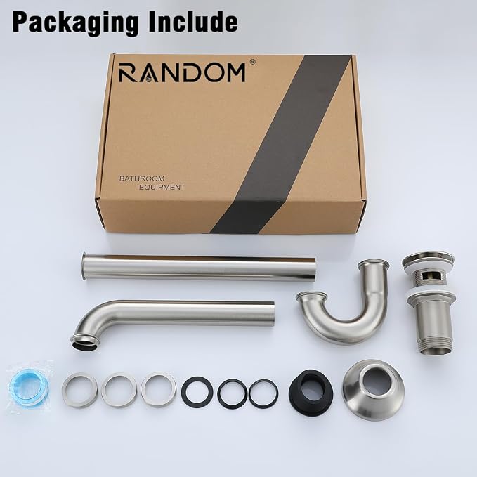 RANDOM Brass P Trap with Pop Up Drain Stopper Kit With Overflow, Brushed Nickel - Image 9
