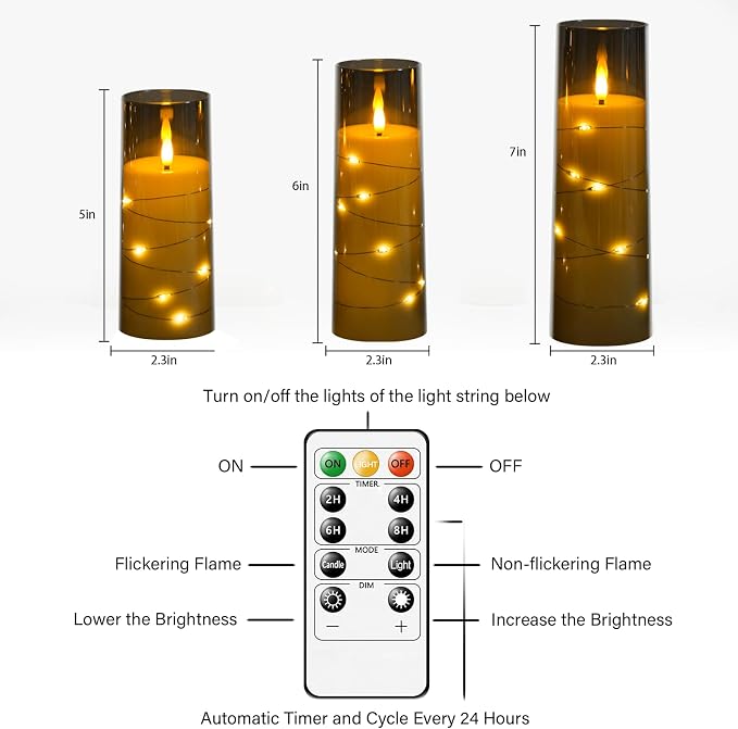 Nimiko Flickering Flameless LED Candles, Acrylic LED Pillar Candles - Image 5