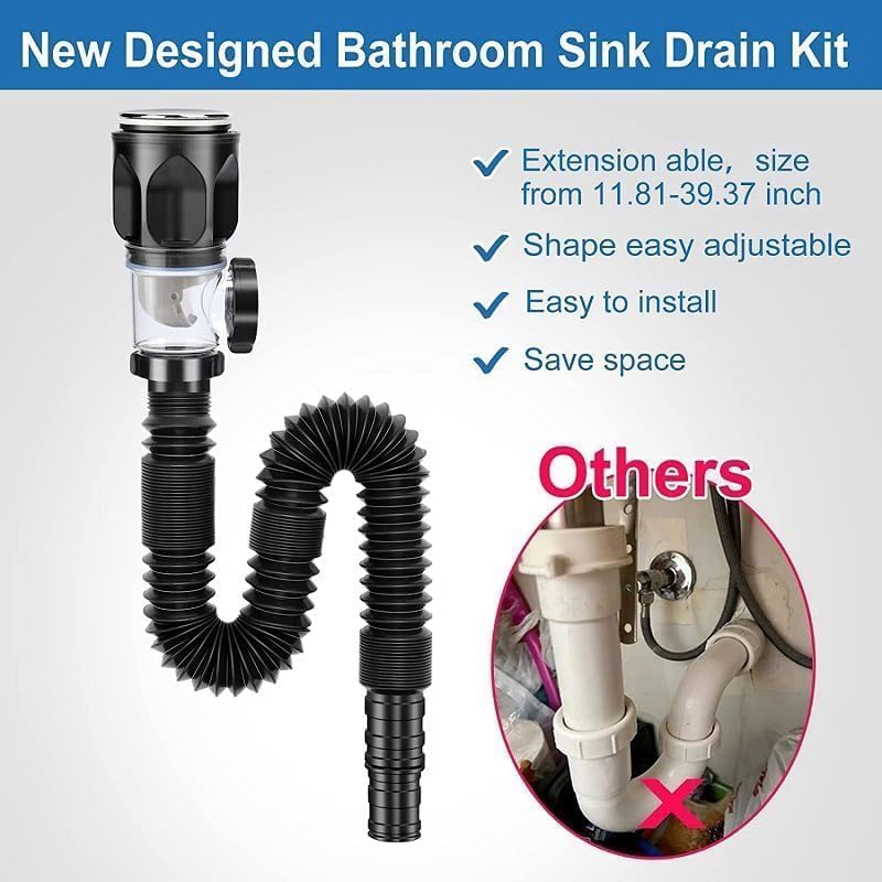 Bathroom Sink Drain Kit, Flexible Sink Drain Pipe - Image 6