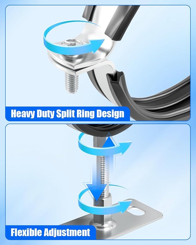 2 Pcs 8 Inch Pipe Bracket, Adjustable Split Ring Hanger Vent Wall Strap Kit | - Image 4