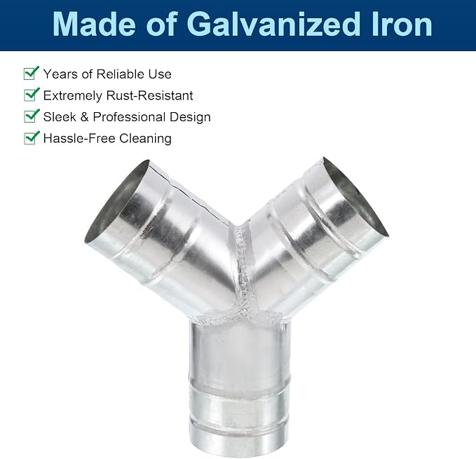 3 Inch Y Shape Duct Connector 3 Way 90 Degree Galvanized Steel - Image 3