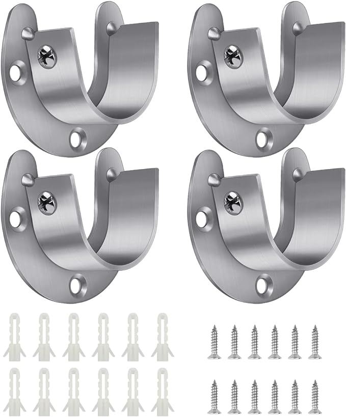 4 Packs Stainless Steel Wardrobe Bracket U-Shaped Rod Socket Flange | 1-1/4 by yuntop