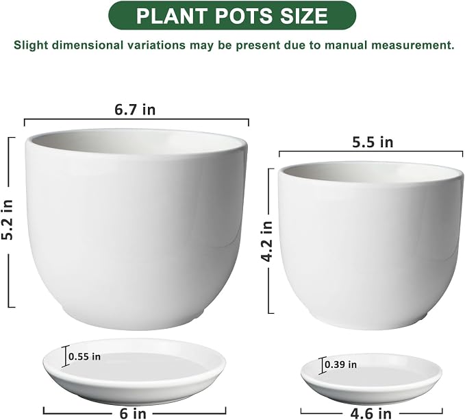 6.7 + 5.5 Inch Plant Pot, Ceramic Planter - Image 5
