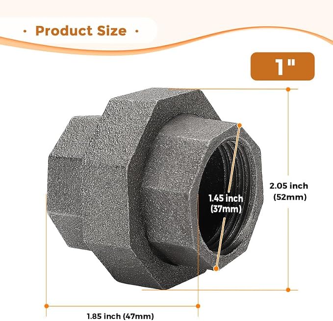 1" Pipe Fittings Union Home Expert 4 Pack Malleable Cast Iron Pipe Union | - Image 3
