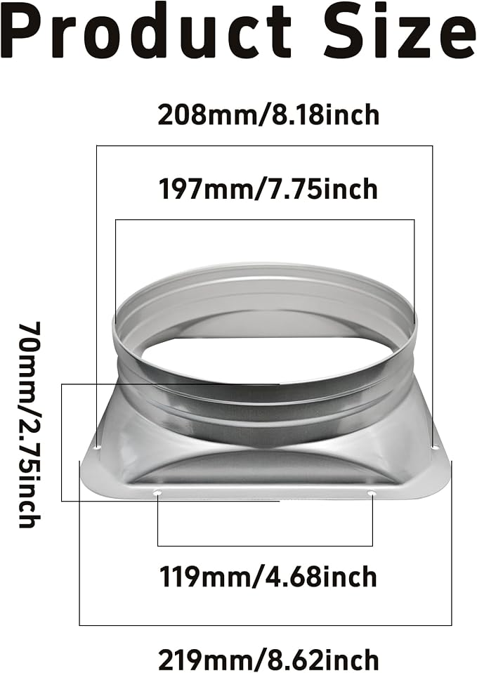 8 Inch Duct Connector Flange, Metal Straight Pipe Flange Square to Round - Image 2