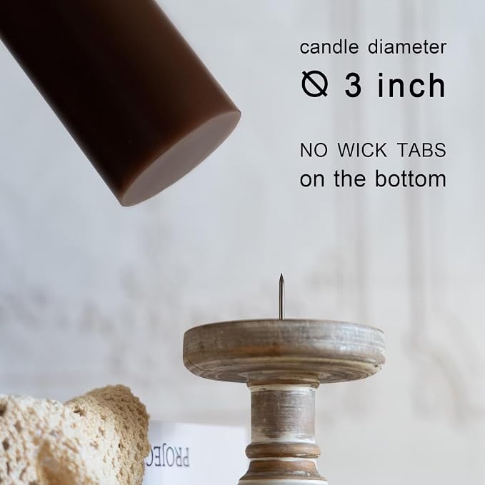 MOZEAL 3" x 8" Hand-Poured Unscented Large Candle, Smokeless Rustic Pillar - Image 4