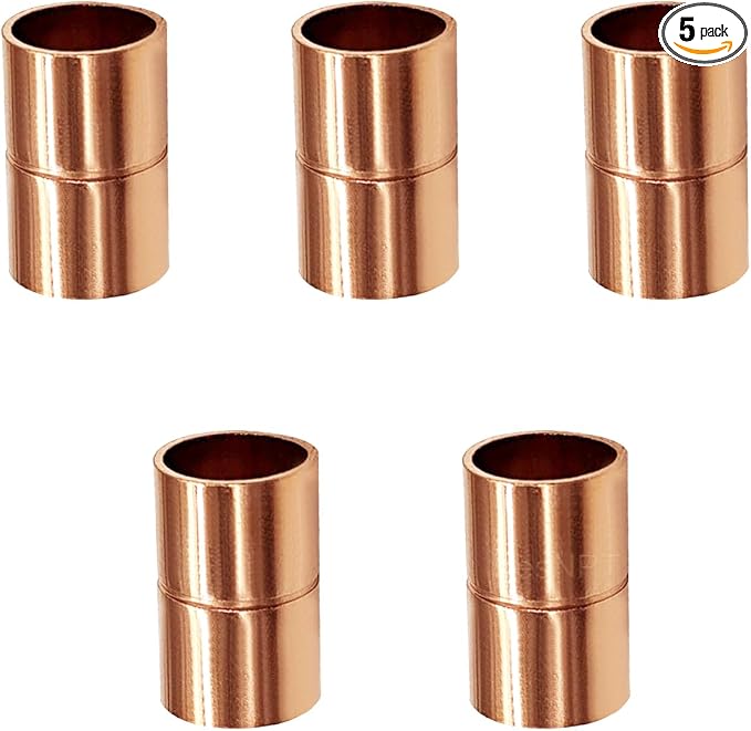 5 Pcs 1 Inch Straight Copper Coupling Fittings, Pipe Solder Joint | C X C Sweat by BesNPT