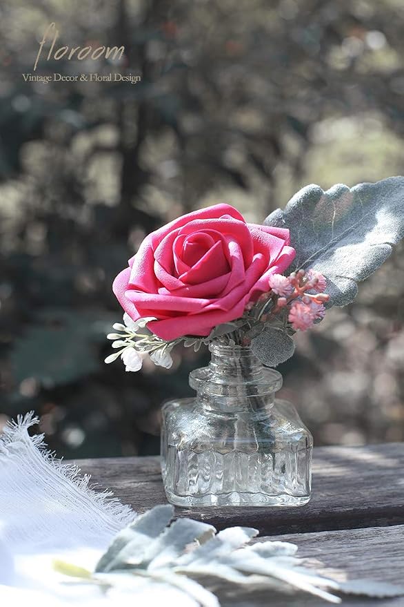 Artificial Flowers 50pcs Real Looking Fuchsia Foam Fake Roses - Image 2