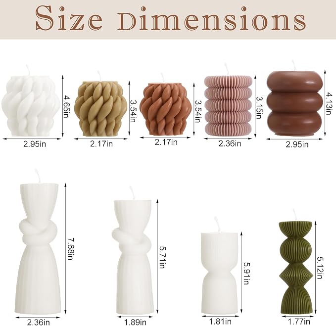 Conelist 9pcs Rustic Farmhouse Pillar Candles Set 3.1"-7.7" Handmade Neutral - Image 2