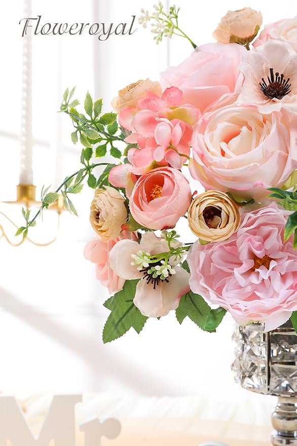 Artificial Flowers Combo Pink Flowers Mix Silk Flowers Roses Peonies - Image 2