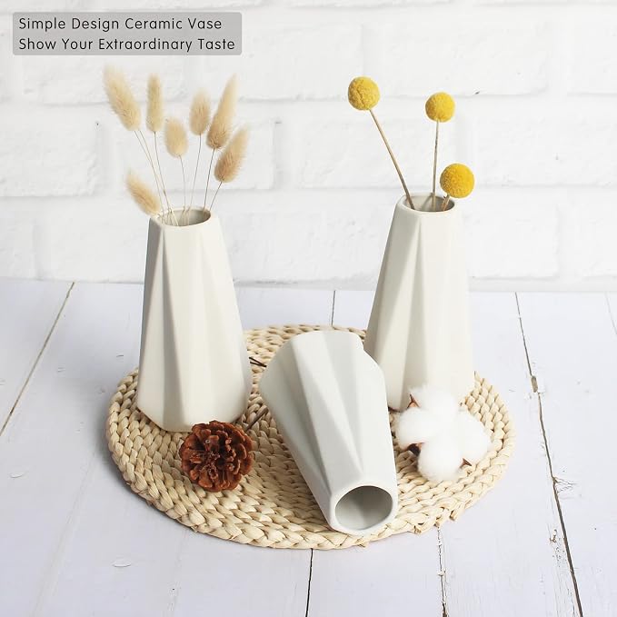 YANLING Modern White Vase for Flowers 6 Pack, Ceramic Vases for Pampas | Grass - Image 2