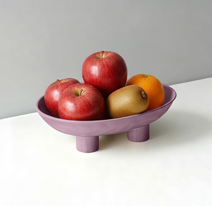 Three-Leg Ceramic Fruit Bowl, 10 Inch Oval Serving Dish - Image 2