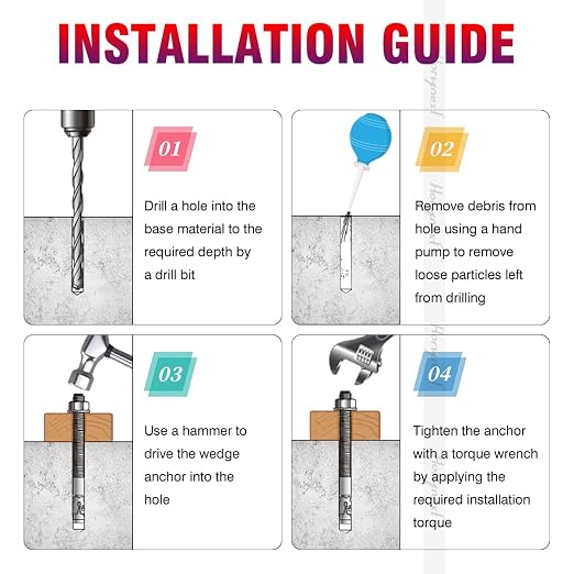 3/8 Concrete Anchors, 3/8 Wedge Anchors Bolts, 3-1/2" L, deck posts, wall - Image 5