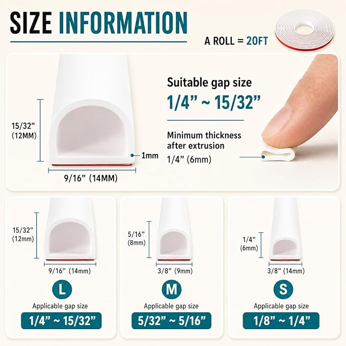 40FT Weather Stripping Door Seal, Self-Adhesive Silicone D-Shaped Seal Strip - Image 5