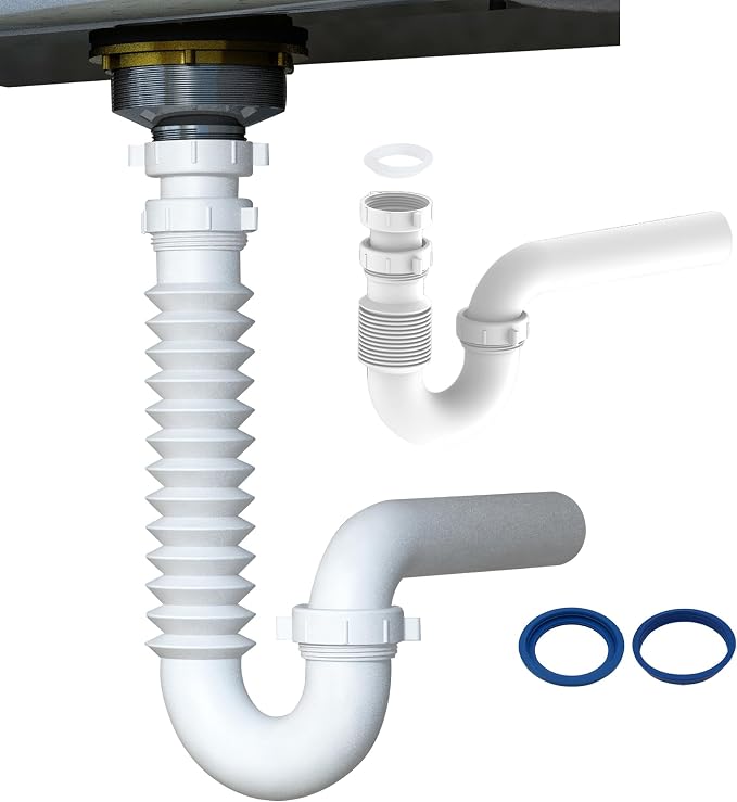 Flexible P Trap for Bathroom Sink, Flex Drain Pipe for Bathroom Sink Drain Kit by Variimage