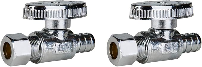 2-Pack Straight Stop Valve, 1/2" PEX x 3/8" OD Compression | Brass, Quarter Turn by SUNGATOR