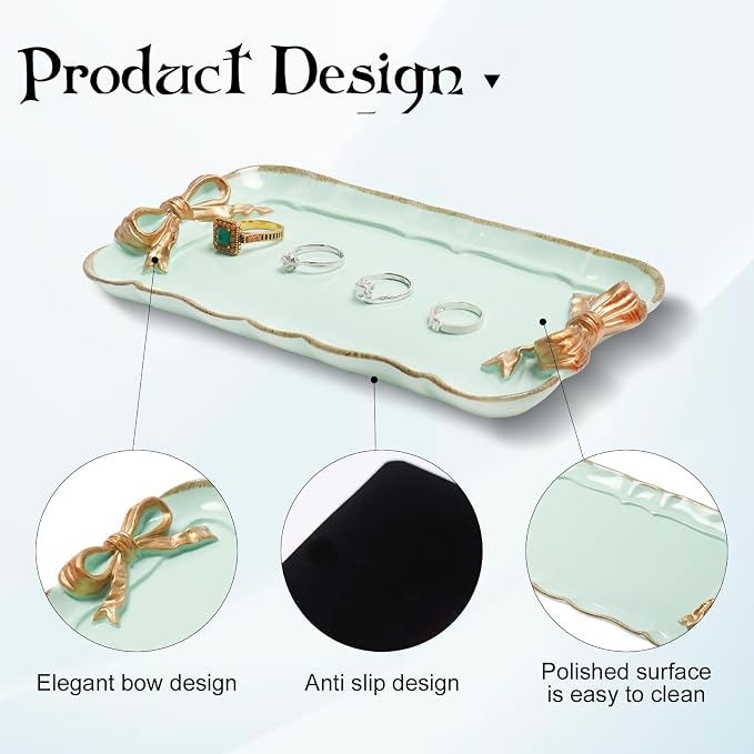 Warmtree Bow Jewelry Tray, Coquette Trinket Dish, Vanity Decor | Decorative Tray - Image 3