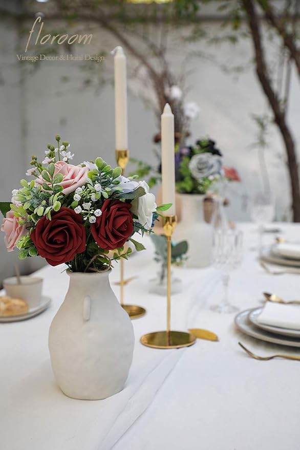 Artificial Flowers 50pcs Real Looking Burgundy Foam Fake Roses - Image 3