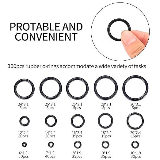 300 Pcs O Ring Assortment Kit 15 Sizes Rubber Black | O-Rings, Rubber Washers & - Image 2