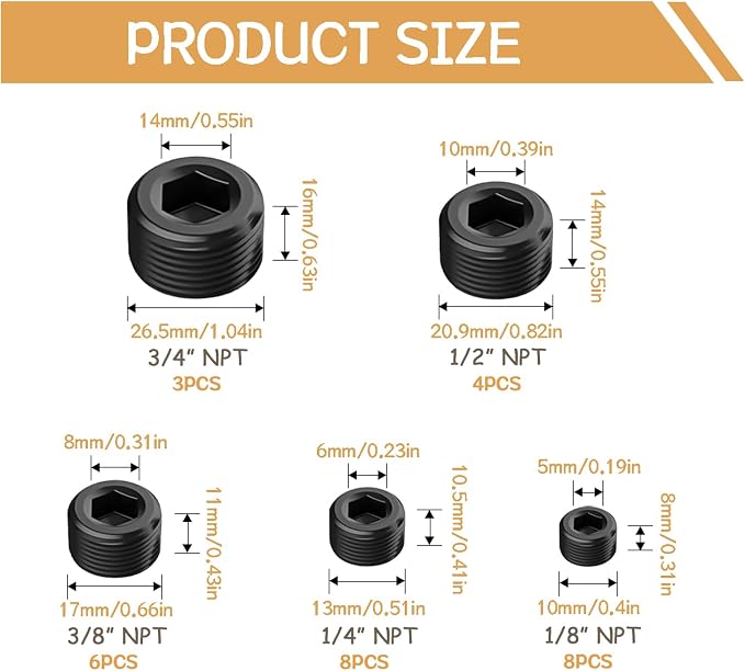 29PCS 5 Size Pipe Plug Fitting Assortment Kit - Image 2