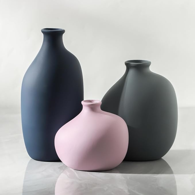Small Ceramic Vase Set of 3, Modern Decorative Pottery Vases | Three different by Enra