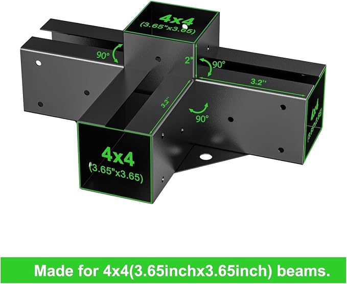 4-Way Pergola Brackets Kit for 4x4 Wood, 3.6 x 3.6 in, 2 Pack | Black-Coated - Image 4