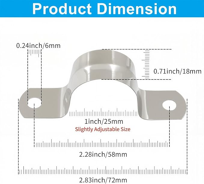 BokWin 40 Pcs M25 U Shaped Bracket Clamps, 1 Inch 304 Stainless Steel Two Hole - Image 2